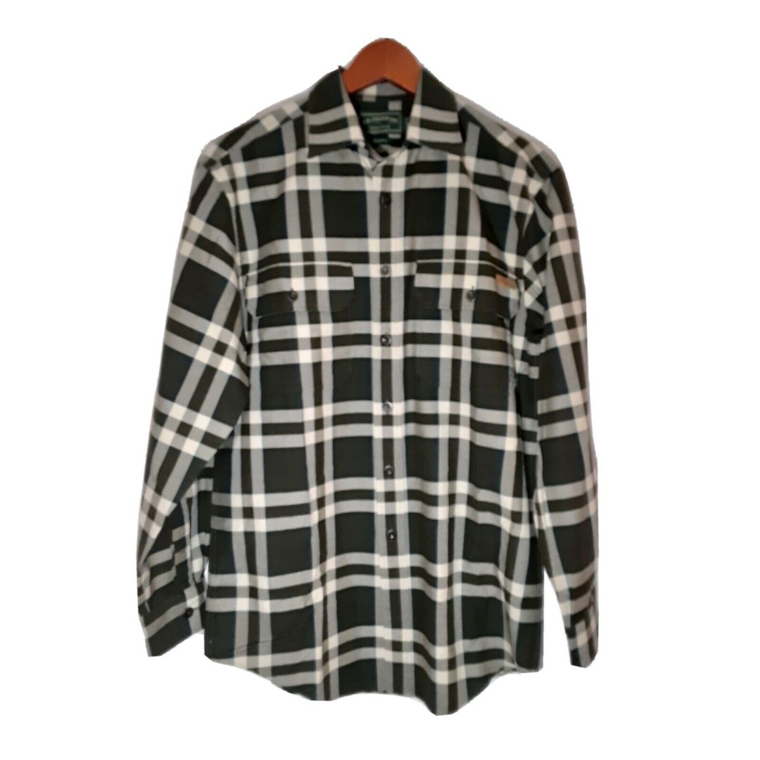 C.C. Filson Brown Green Lightweight Flannel Long Sleeve Shirt With Size Small