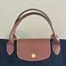 Longchamp M Le Pliage Tote Bag in Black with Brown Leather Double Handles