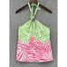 Vineyard Vines Womens Top Size 2 White Pink Halter Tie Neck Tropical Leaf Silk