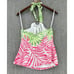 Vineyard Vines Womens Top Size 2 White Pink Halter Tie Neck Tropical Leaf Silk