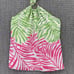 Vineyard Vines Womens Top Size 2 White Pink Halter Tie Neck Tropical Leaf Silk