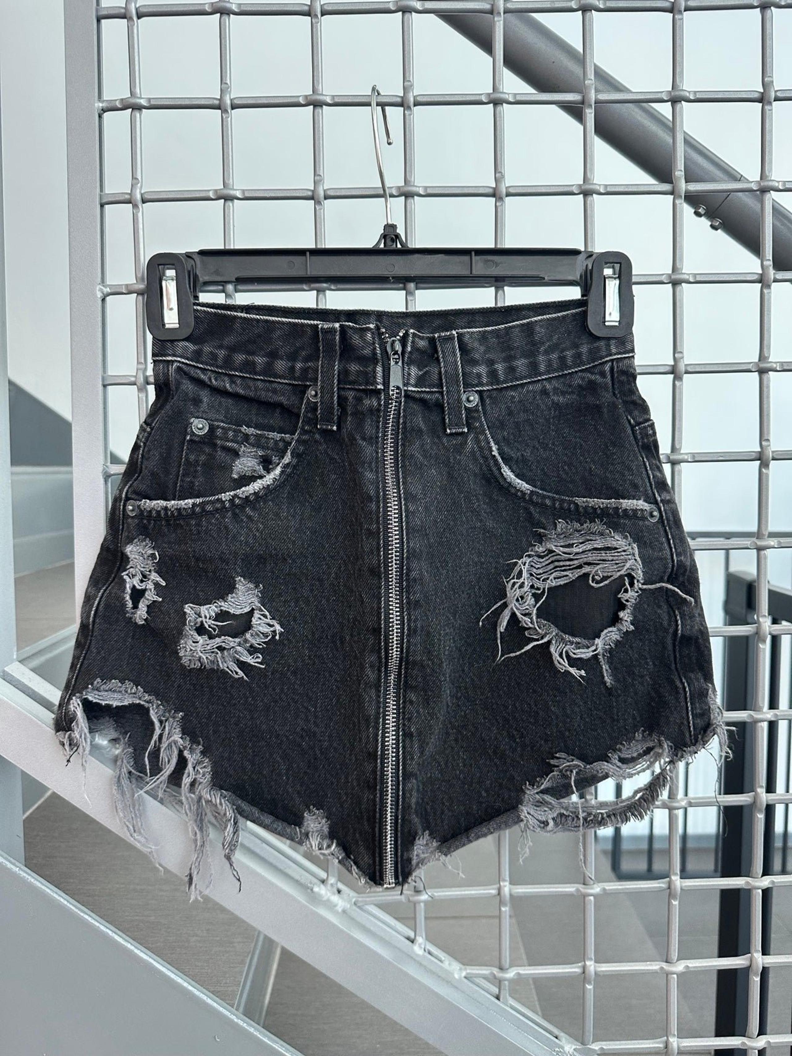 LF Denim Black Zip Up Mini High Waisted Skirt Size 23
