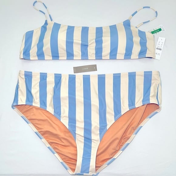 NWT 3X J Crew Bikini Top and Bottom Blue and White Stripes