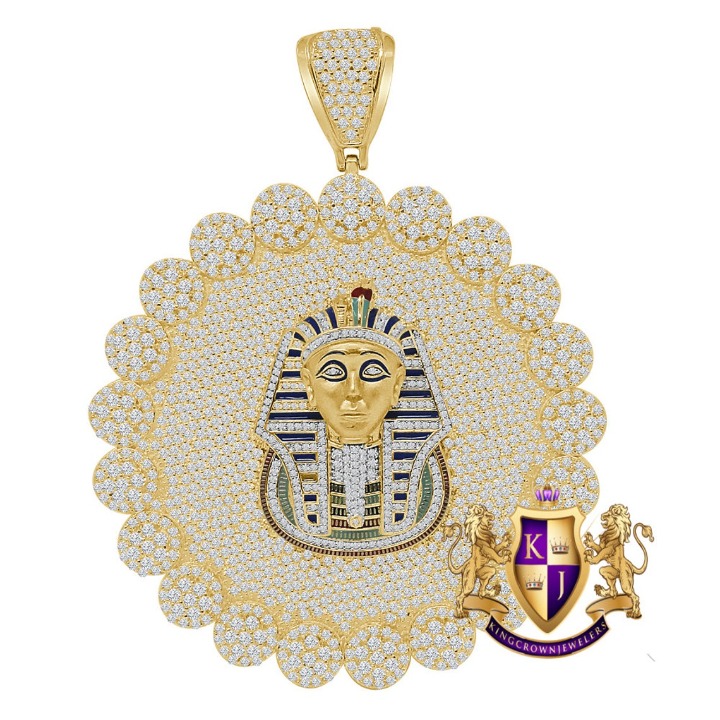 Real Silver Egyptian Pharaoh King Tut Pendent Charm Medallion 88+ Grams XL 3.75