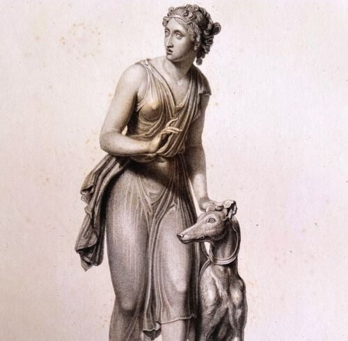 Arethusa 1834 Engraving Carew Victorian Art Greyhound Mythology DWBB3