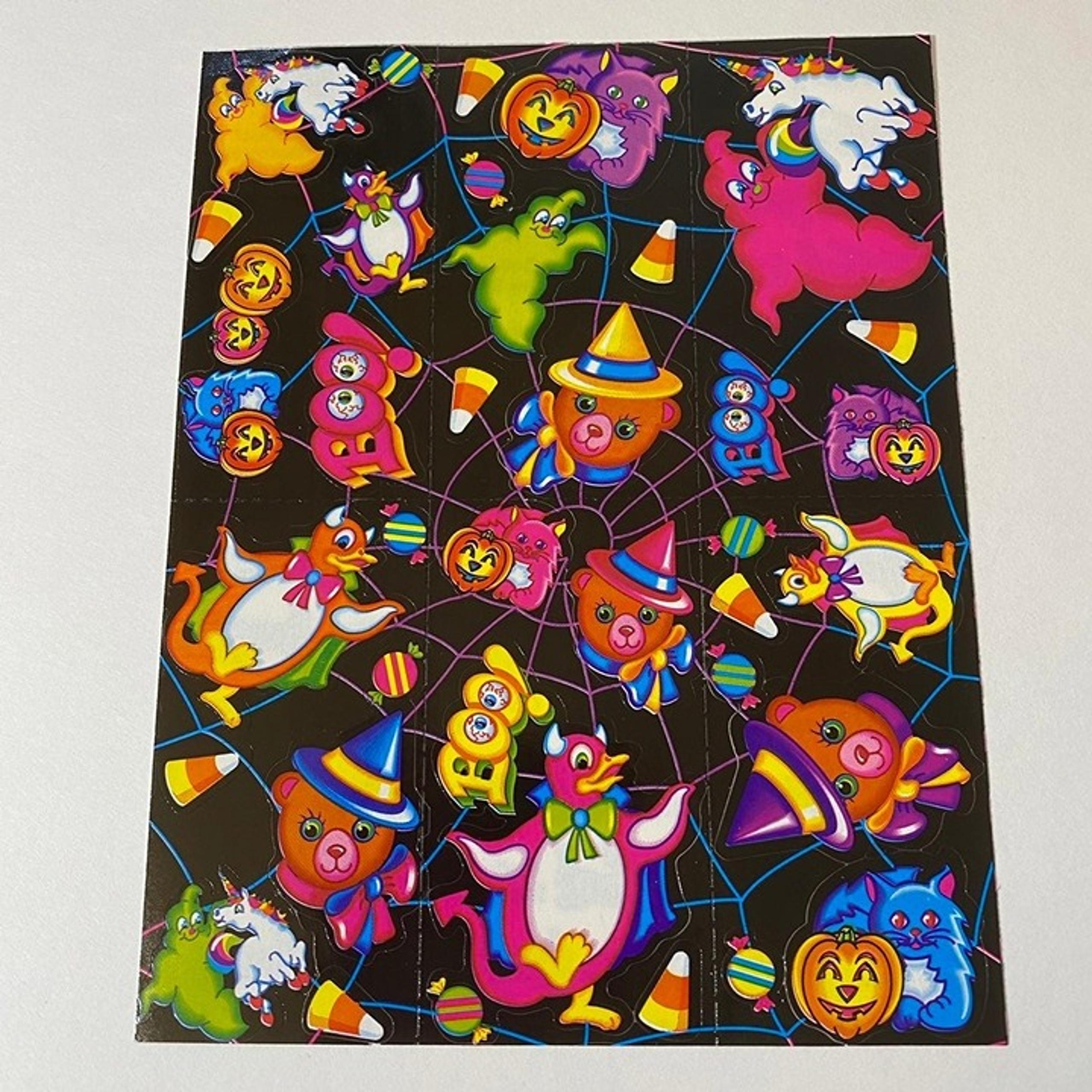 Vintage Lisa Frank Markie Bears Penguins Ghosts Halloween Sticker Sheet S199