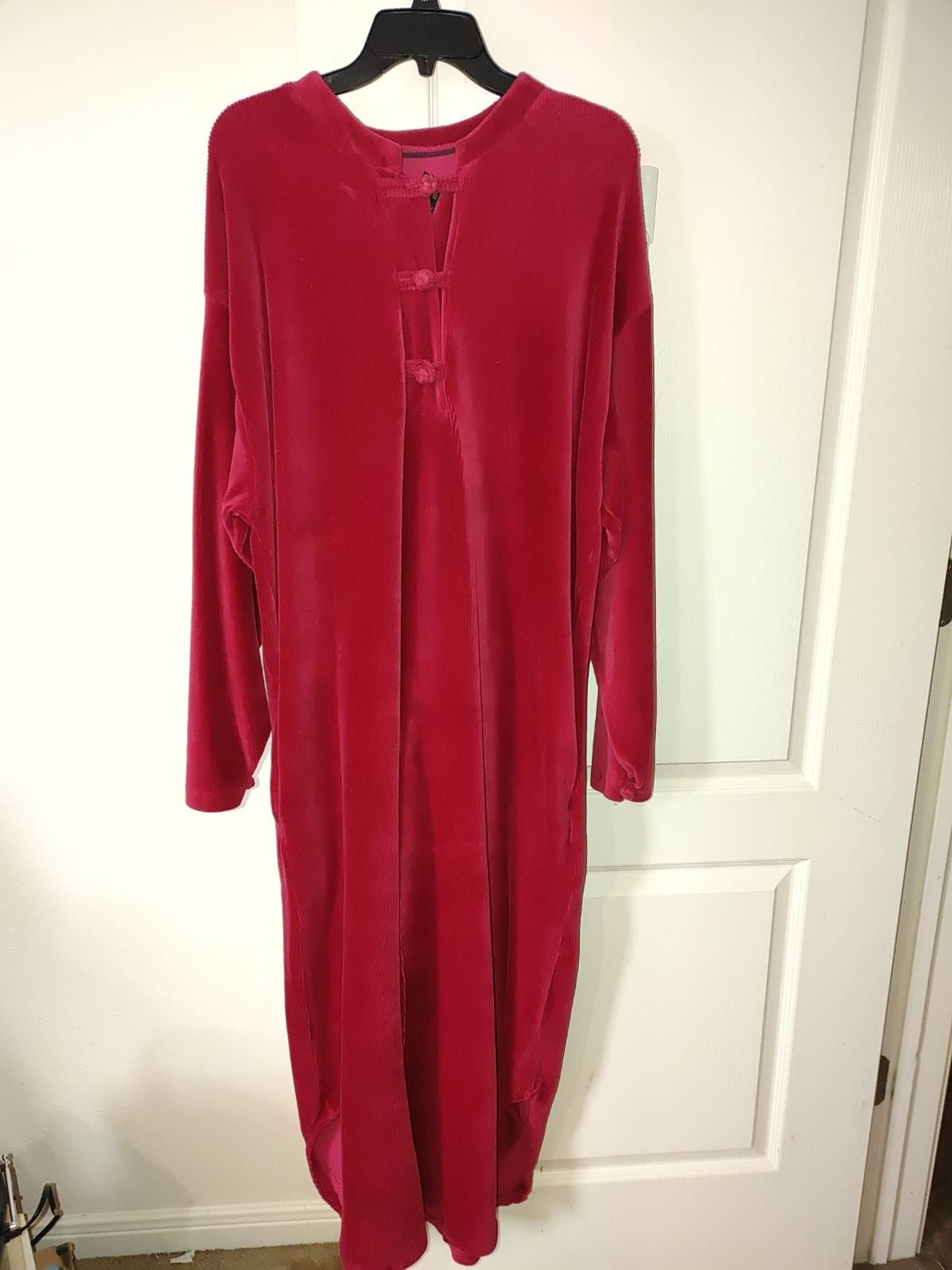 Vtg SMALL Womens Aria Berry Pink Long Sleeve Nightgown Pajama Robe Velvet