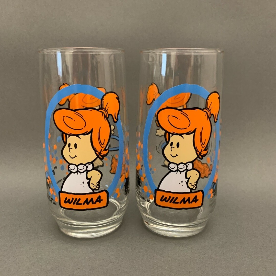 Libbey The Flintstone Kids Hanna Barbera Glasses Pizza Hut Wilma Lot of 2
