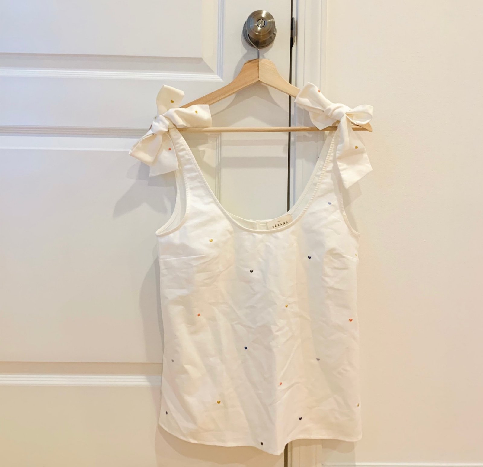 Sezane Tank Top Rick with Embroidered Hearts