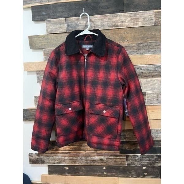 BLEECKER & BROAD NEW YORK NWT Men's Red & Black Plaid Zipper Coat jacket Sz XS