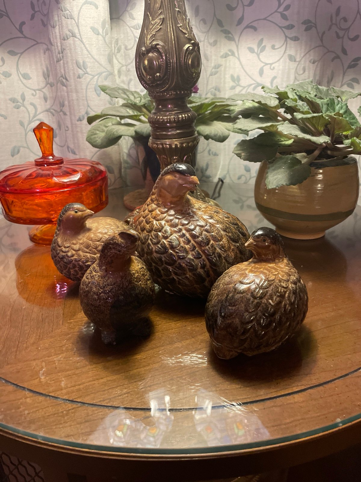 Vintage Hand Painted Ceramic Quail - Set of 4