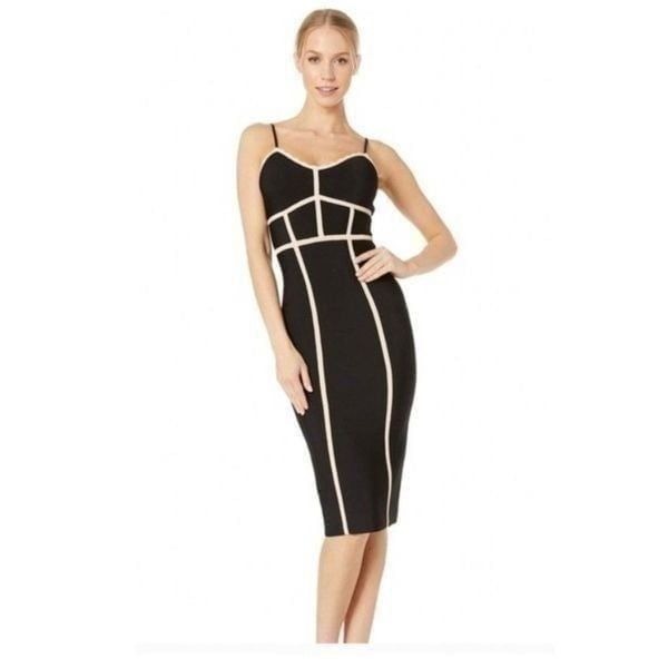 BCBGMaxazria Black and Cream Strappy Bodycon Dress Size Large NWT