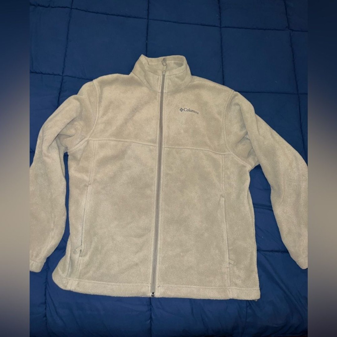 Columbia Men’s Beige Fleece Long Sleeve Full Zip Logo Jacket Sz L