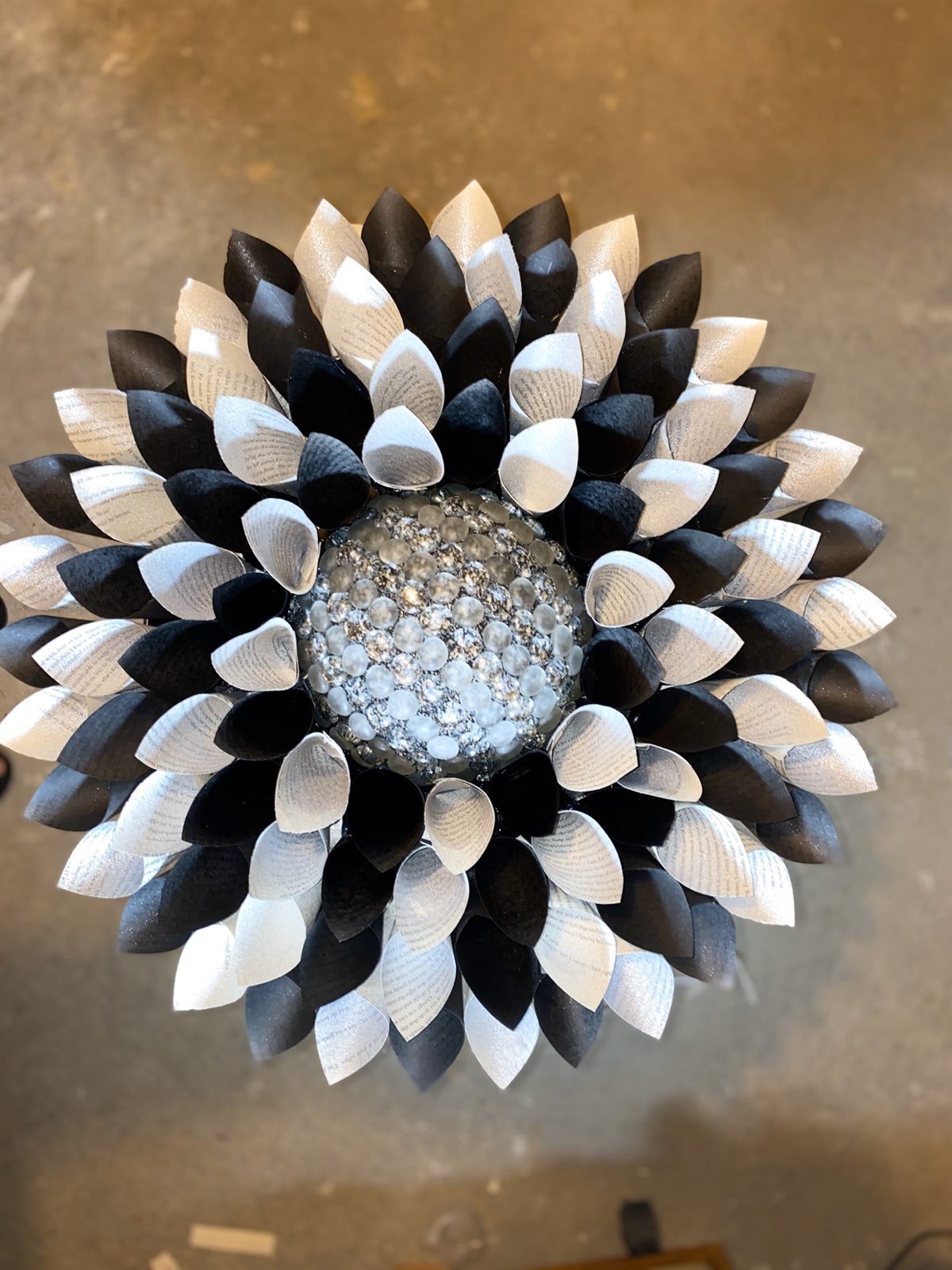 Black and silver glitter sunflower wall