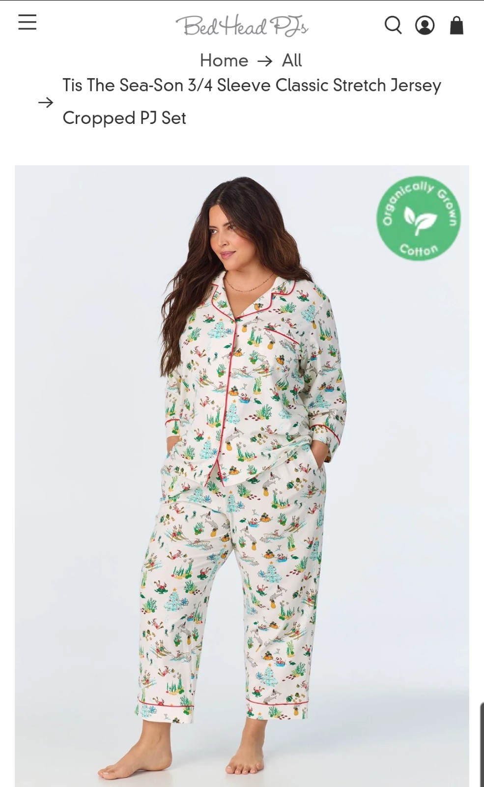 Tis The Sea-Son Bed Head pajama top XXL Santa Christmas Ocean life