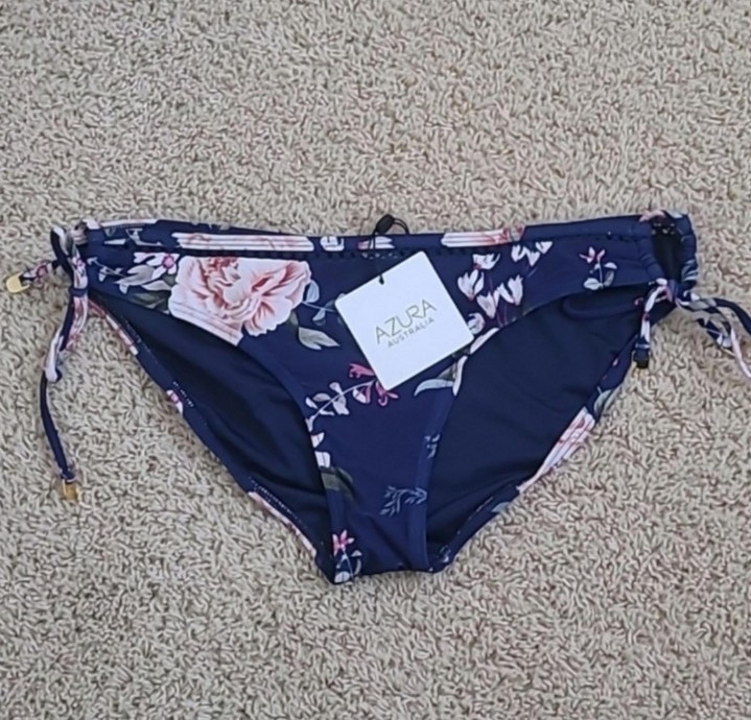 NWT Azura Botanic Side Tie Pant Swim Bikini Bottoms in Navy Floral 10