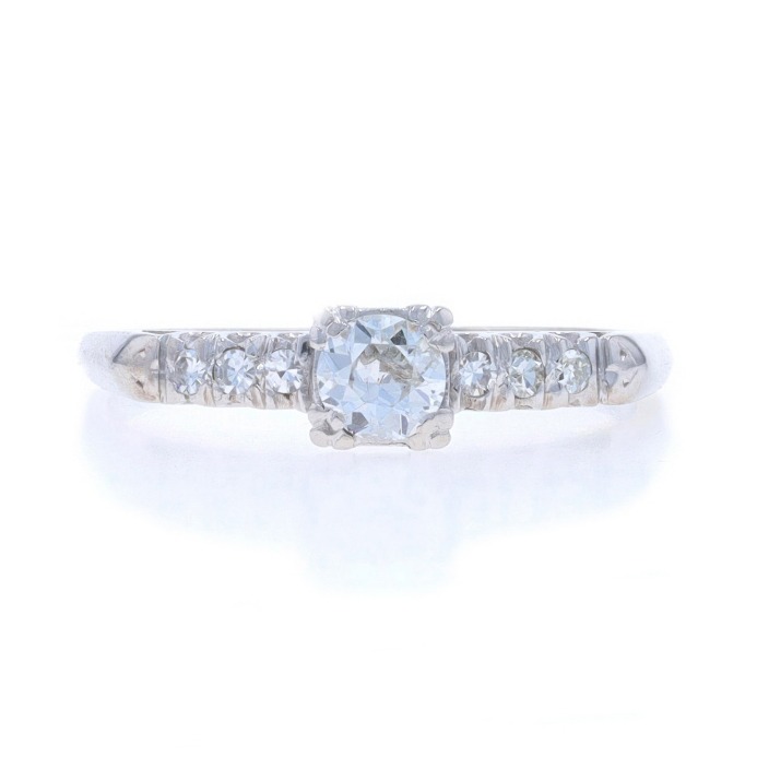 White Gold Diamond Art Deco Engagement Ring - 14k European .59ctw Vintage LX1270