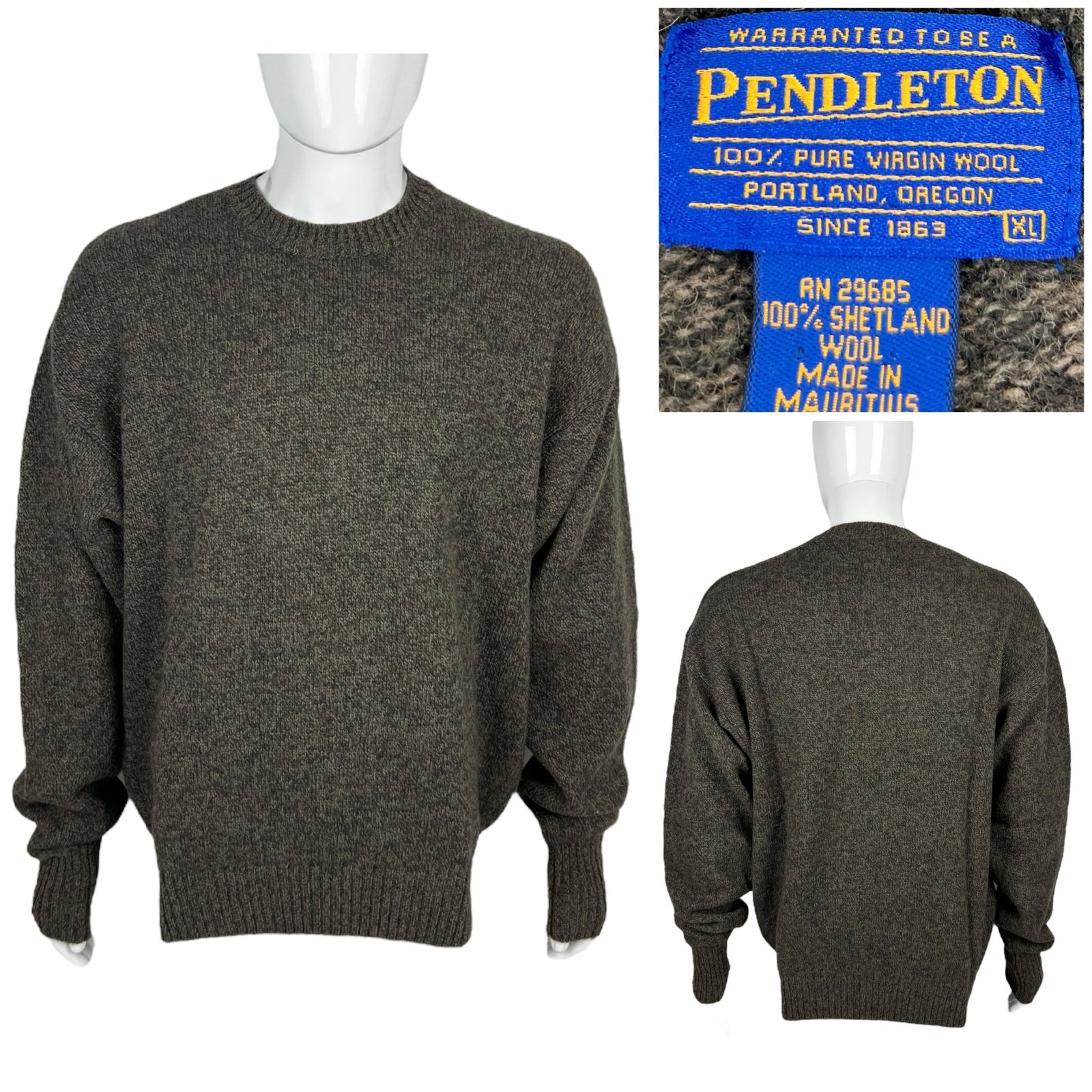 Pendleton Mens XL Sweater 100% Pure Shetland Wool Crewneck Green Pullover EUC
