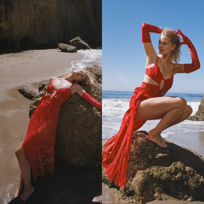 For Love & Lemons Kaia Maxi Dress in Red Medium Romantic Luxury Lace Victorian