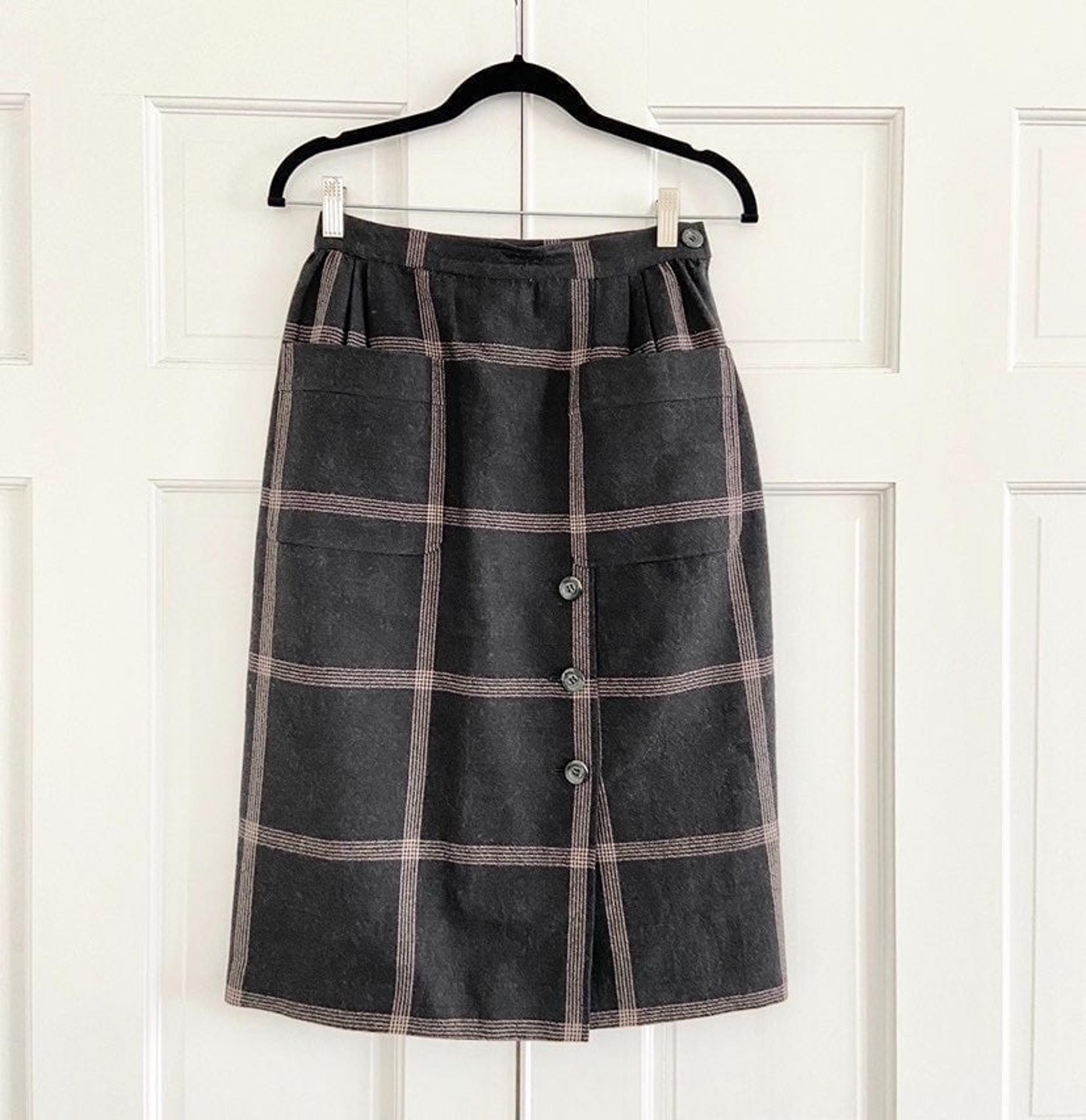 Valentino Boutique Vintage Windowpane Gray Wool Skirt