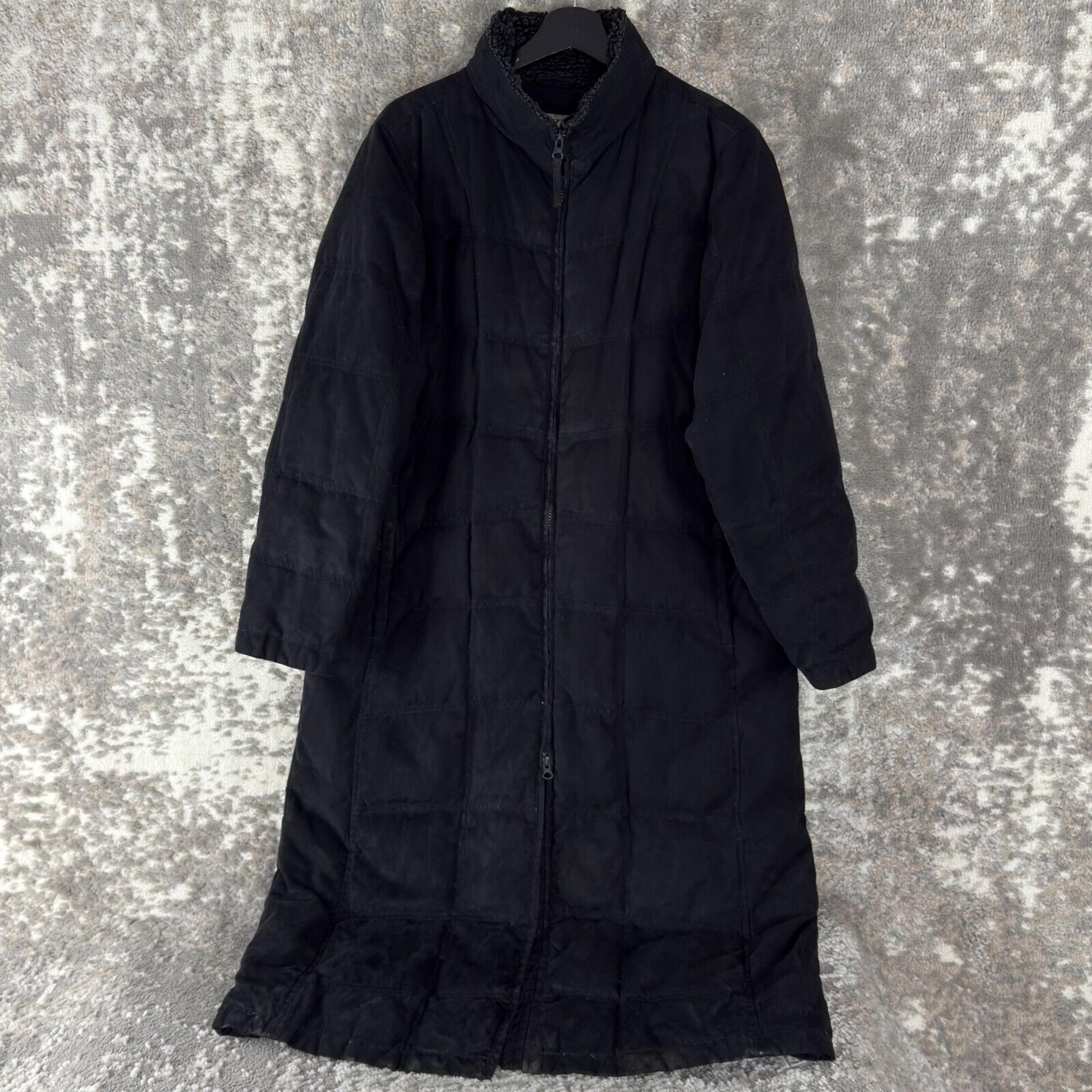 LL Bean Womens Petites Sz XL Goose Down Faux Fur Trim Trench Coat Black Outdoor