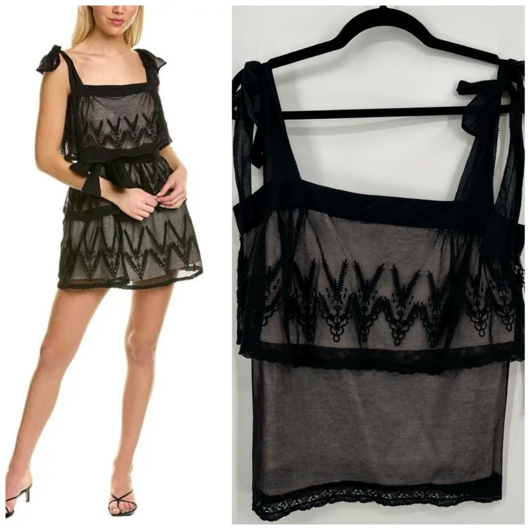 NWT St.Roche Cloud Top Floral Lace Blouse Top Tie Strap Layered Gothic Size 6
