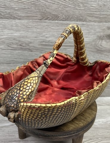 Antique 1940s Taxidermy Armadillo Basket Vintage Mount Animal Western Souvenir