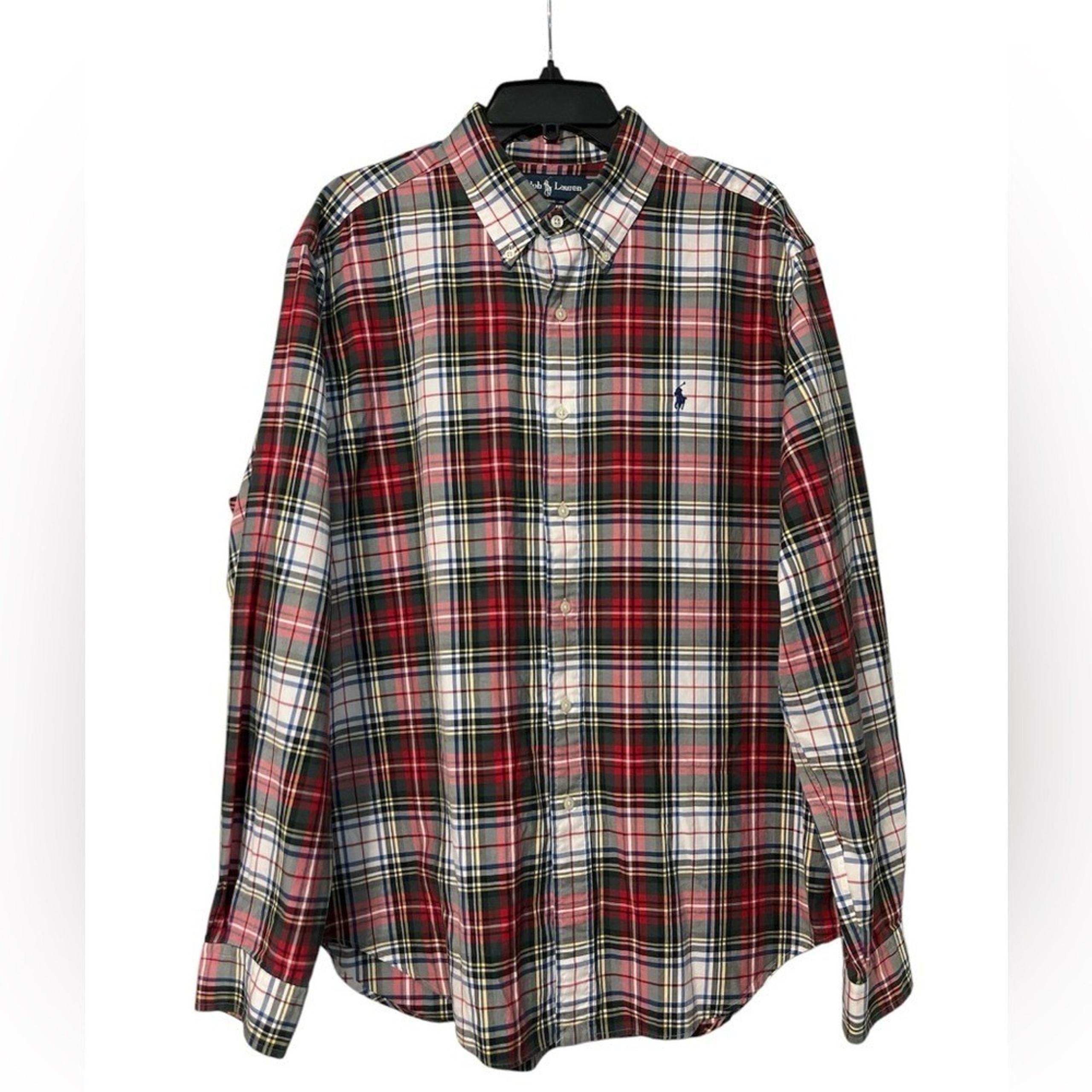Men's Ralph Lauren multicolor plaid button up dress shirt—size XL