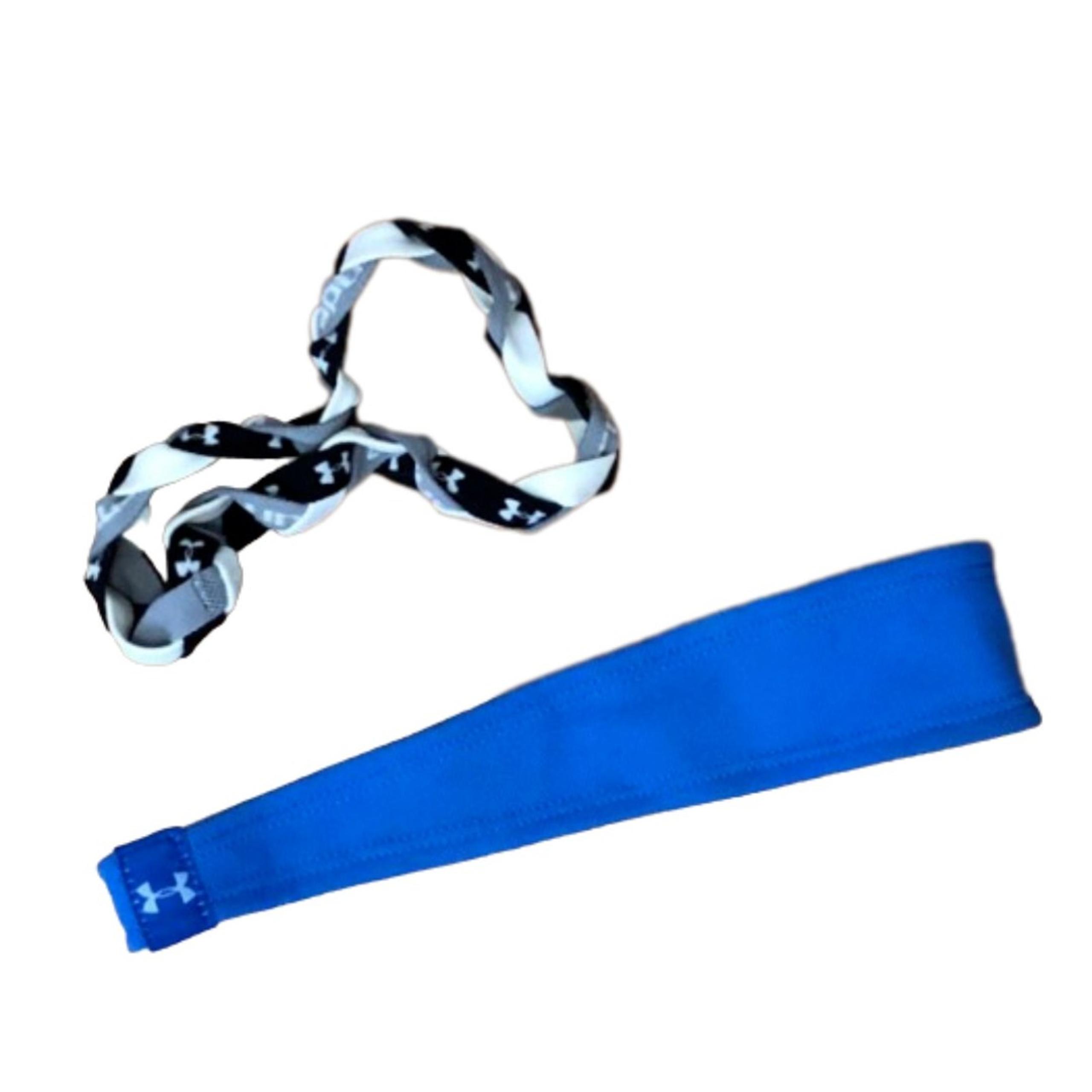 UNDER ARMOUR LOT OF 2 WOMENS' SPORT HEADBANDS BRAIDED BLUE BLACK AND WHITE