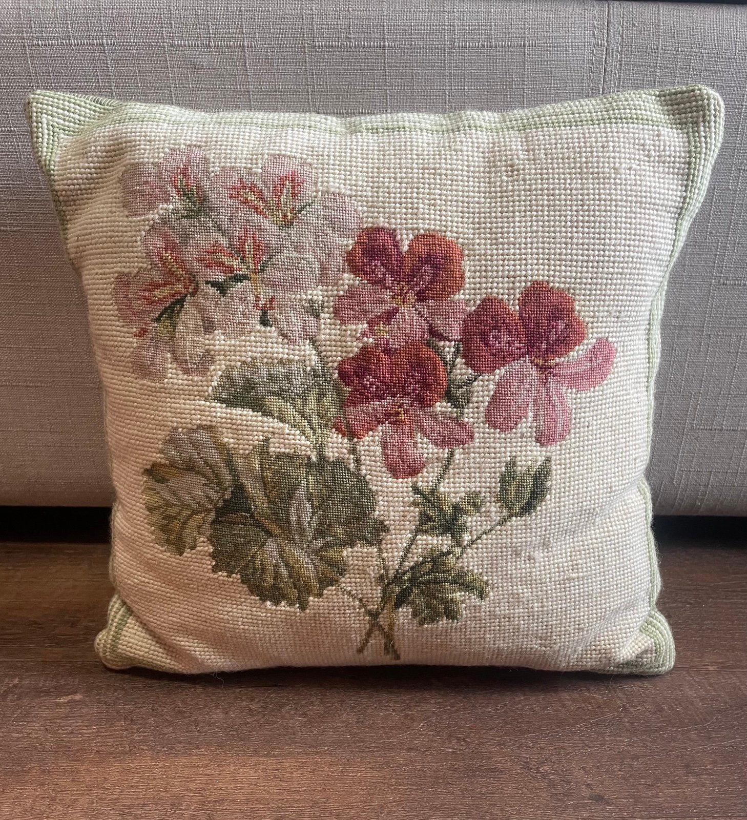 Vintage floral needlepoint pillow