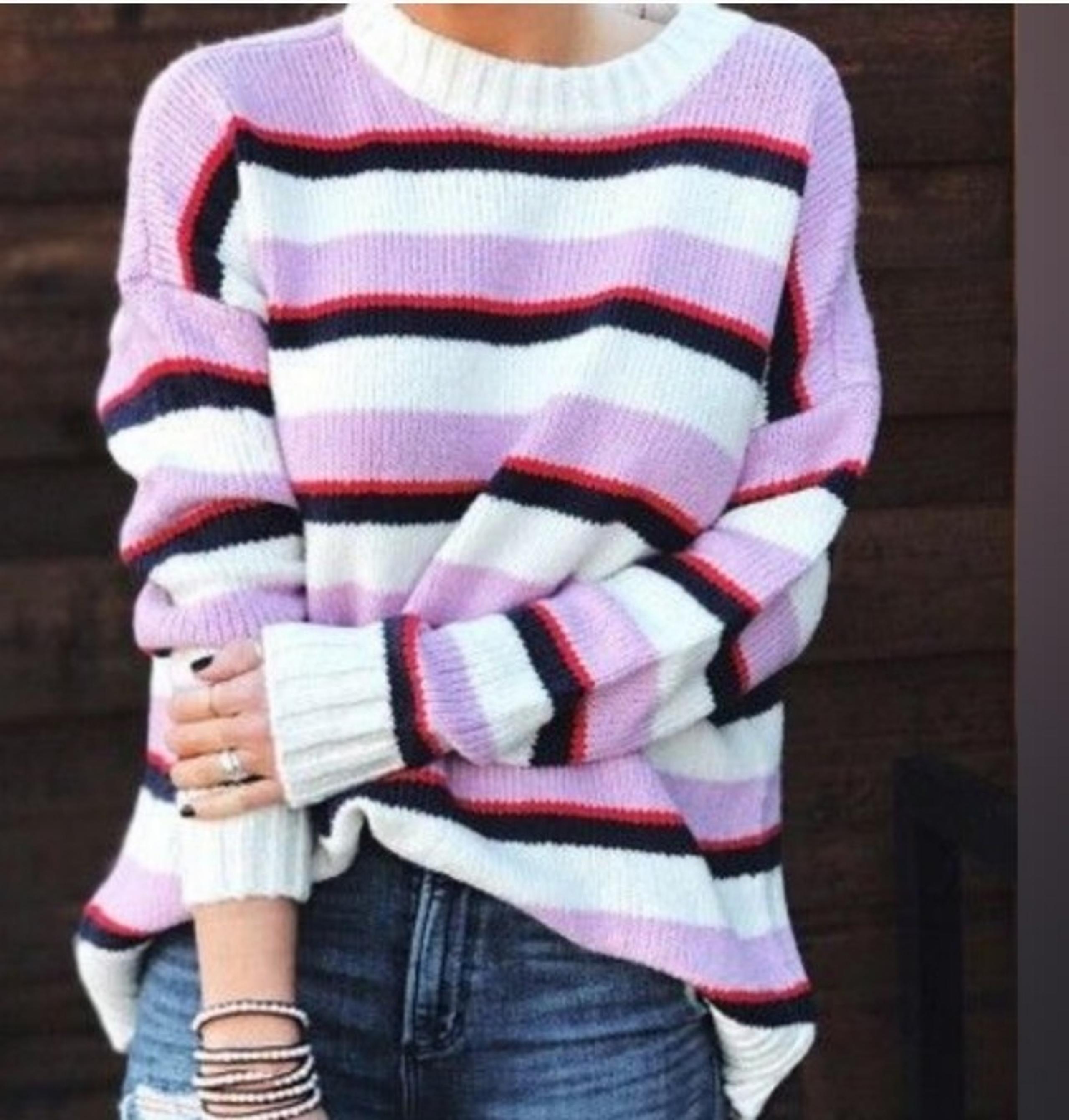 Aerie Women's SZ S Oversized Crew Neck Sweater striped soft cozy casual comfort