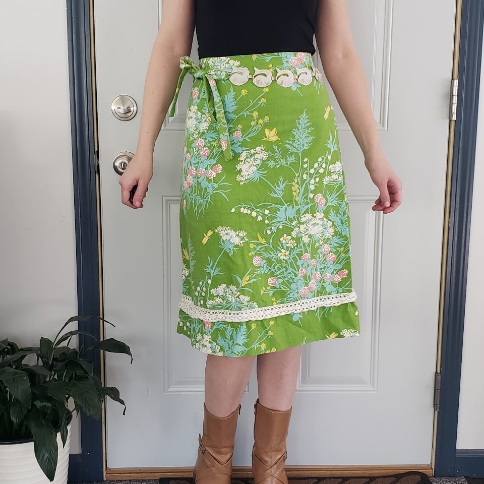 60s/70s Green Floral Skirt