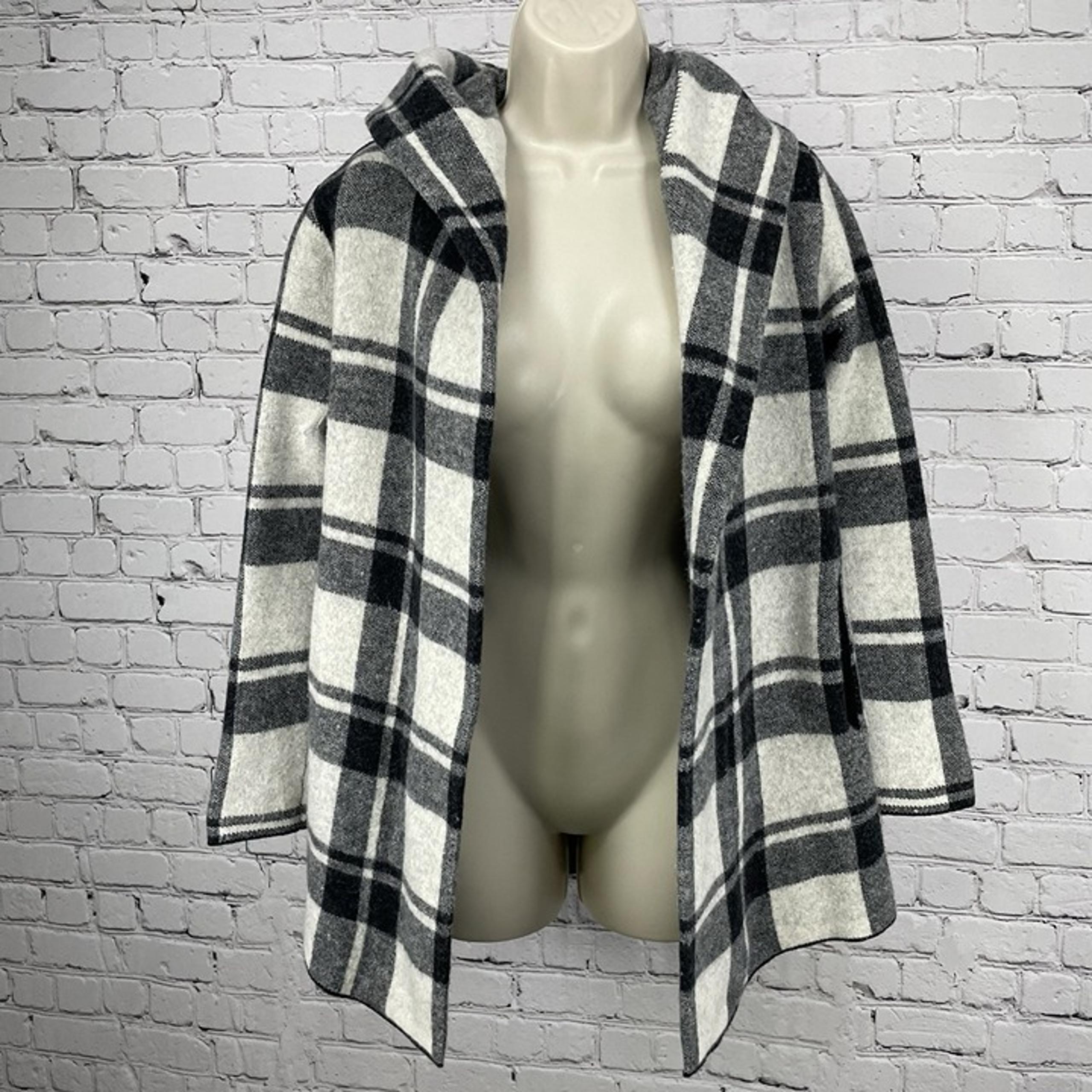 Field Flower Anthropologie Grey Plaid 100% Wool Open Jacket Pockets Size XS