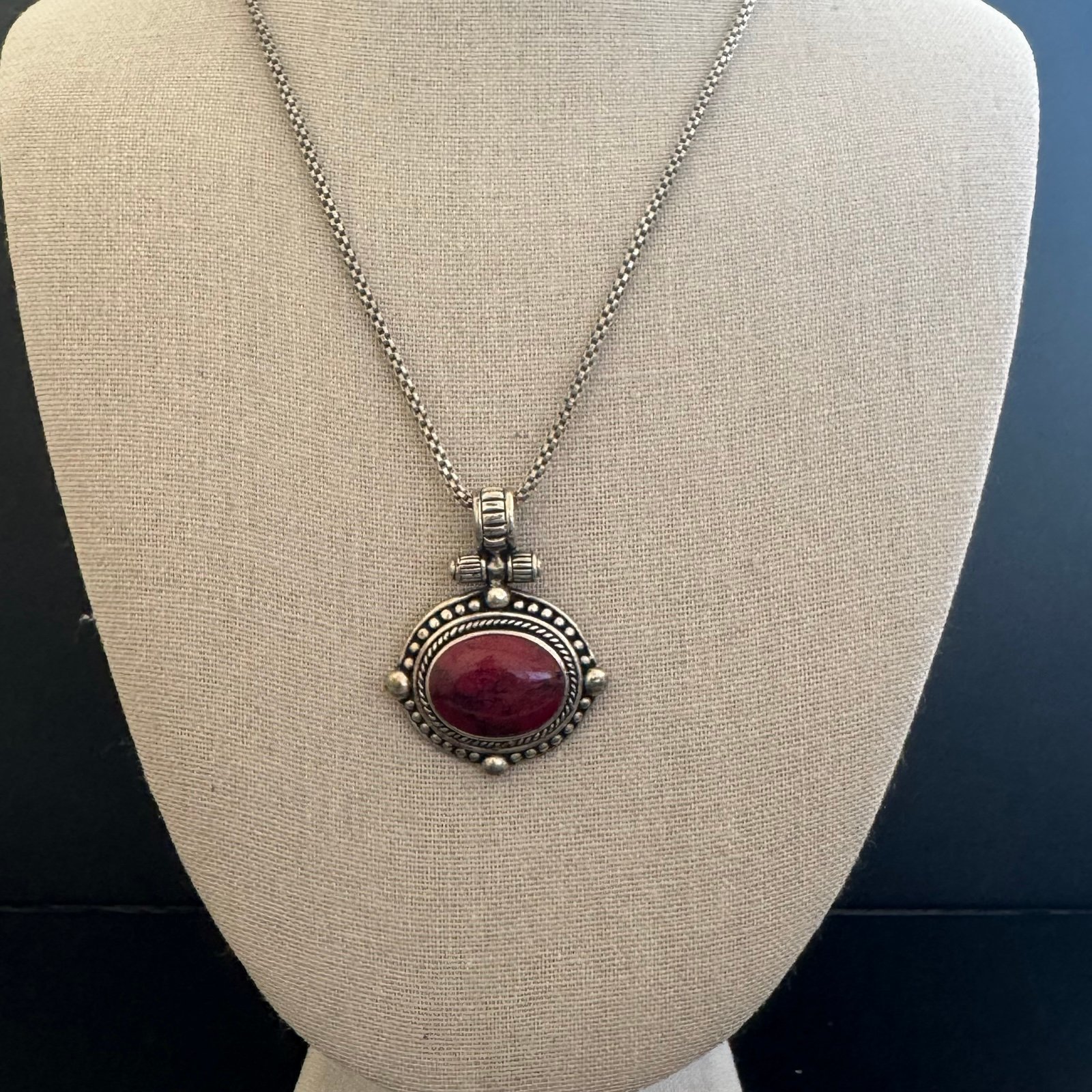 Mexico Sterling Red Jasper Pendant with Italy Sterling Necklace