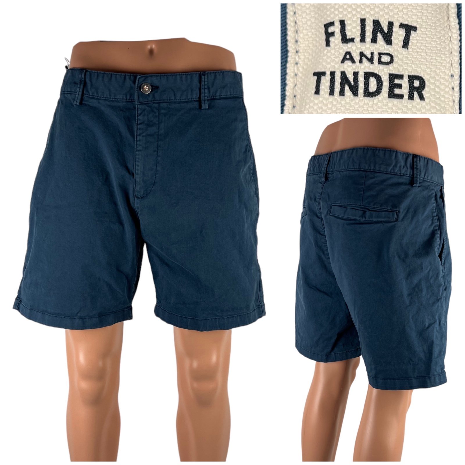 Flint and Tinder Mens 35 X 7” (actual) Shorts Blue Flat Chino Size 33 Faded Look