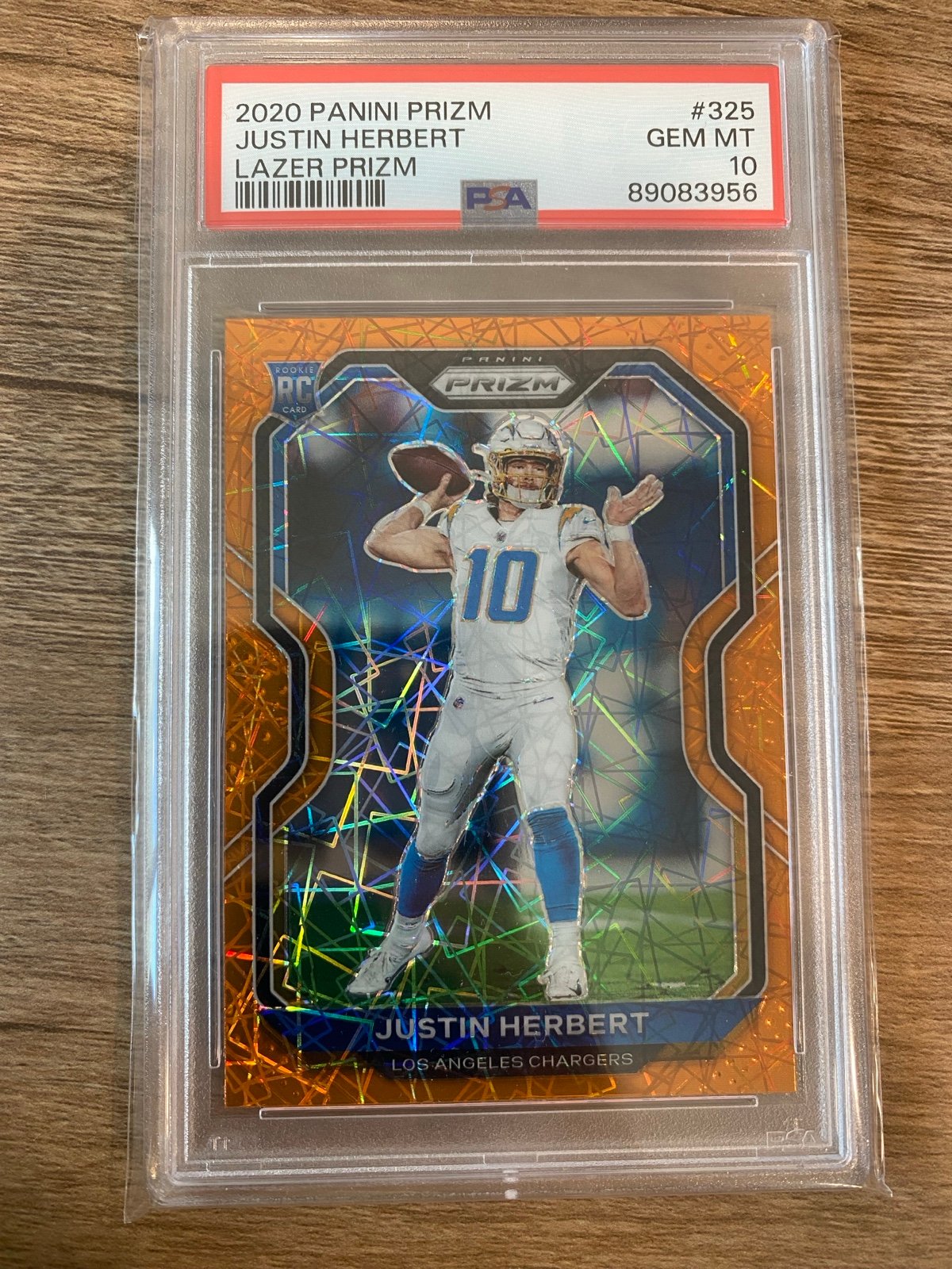 Justin Herbert 2020 Panini Prizm Orange Lazer Prizm Rookie #325 PSA 10 Chargers