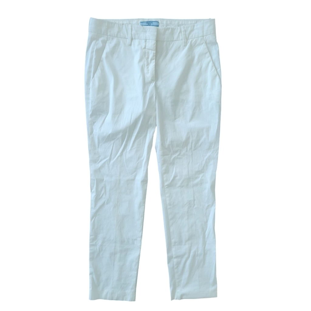 PRADA Lightweight Creamy White Straight Leg Pants 40 Designer Minimalist Summer