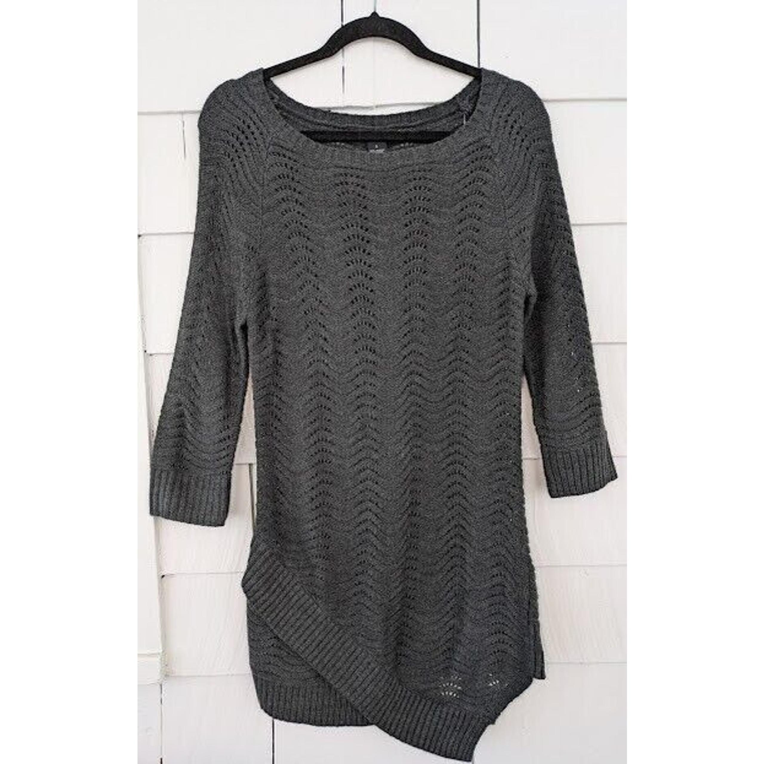 Design History Women's Size Small Tunic Sweater ~ Gray Open Knit Asymmetric Hem