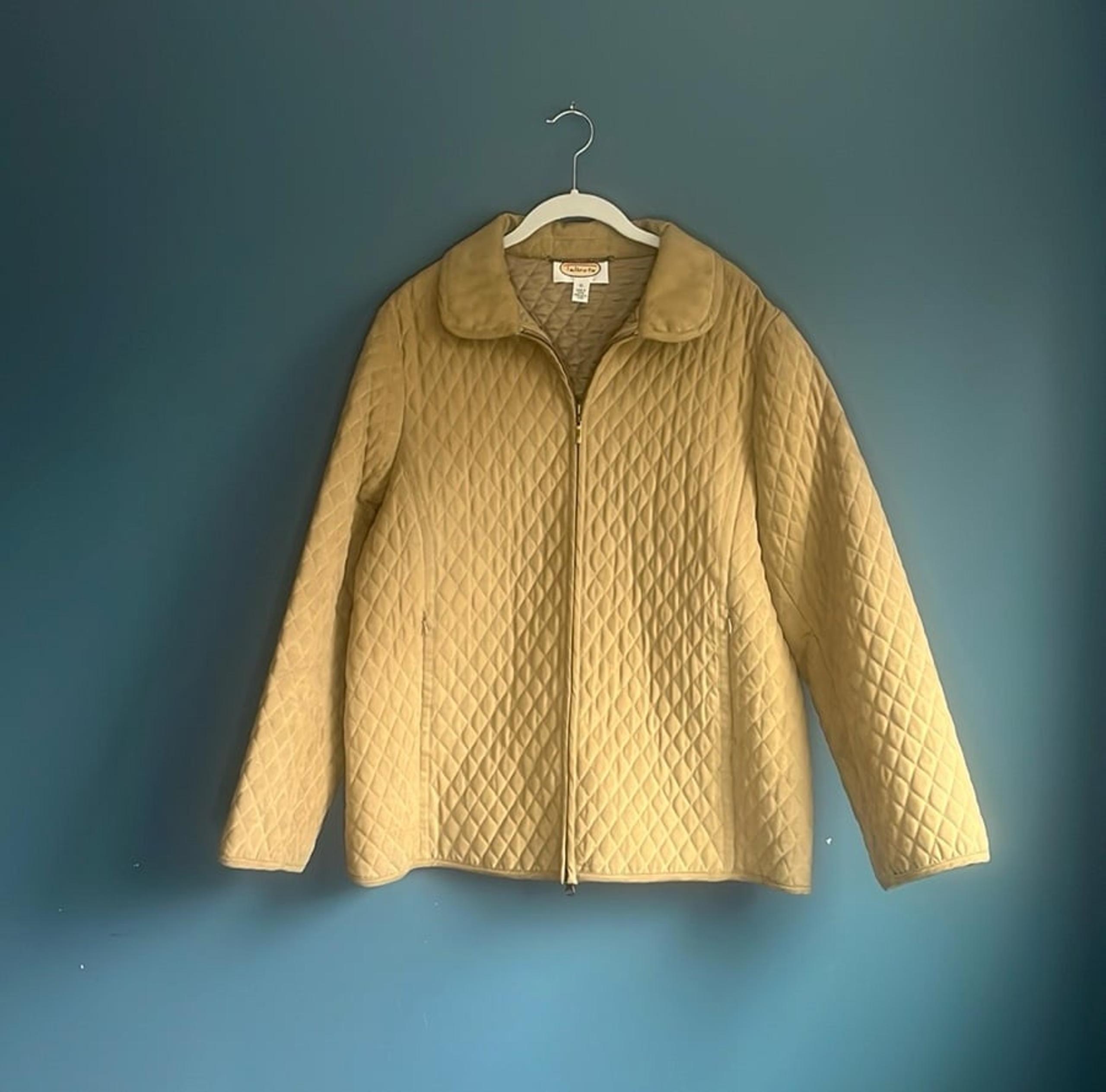 Talbots tan quilted faux suede zip up jacket woman’s size XL