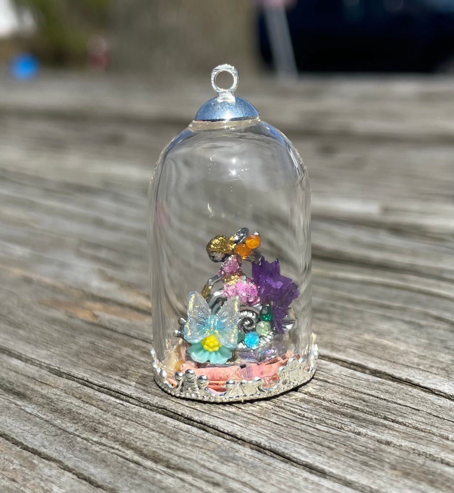 Handmade Fairy riding snail pendant