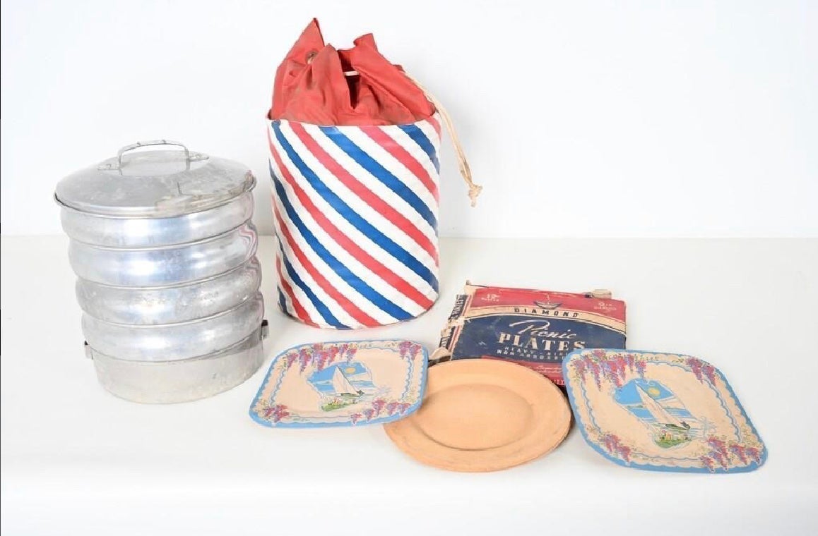Vintage Picnic 1960s Regal Ware Aluminum Stacking Picnic Set Plus Plates