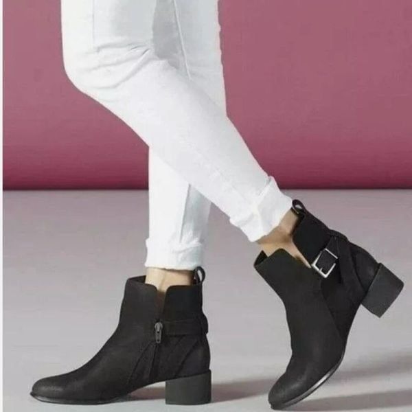 Vionic Sienna Waterproof Black Ankle Boots Buckle Side Zip in Size 6