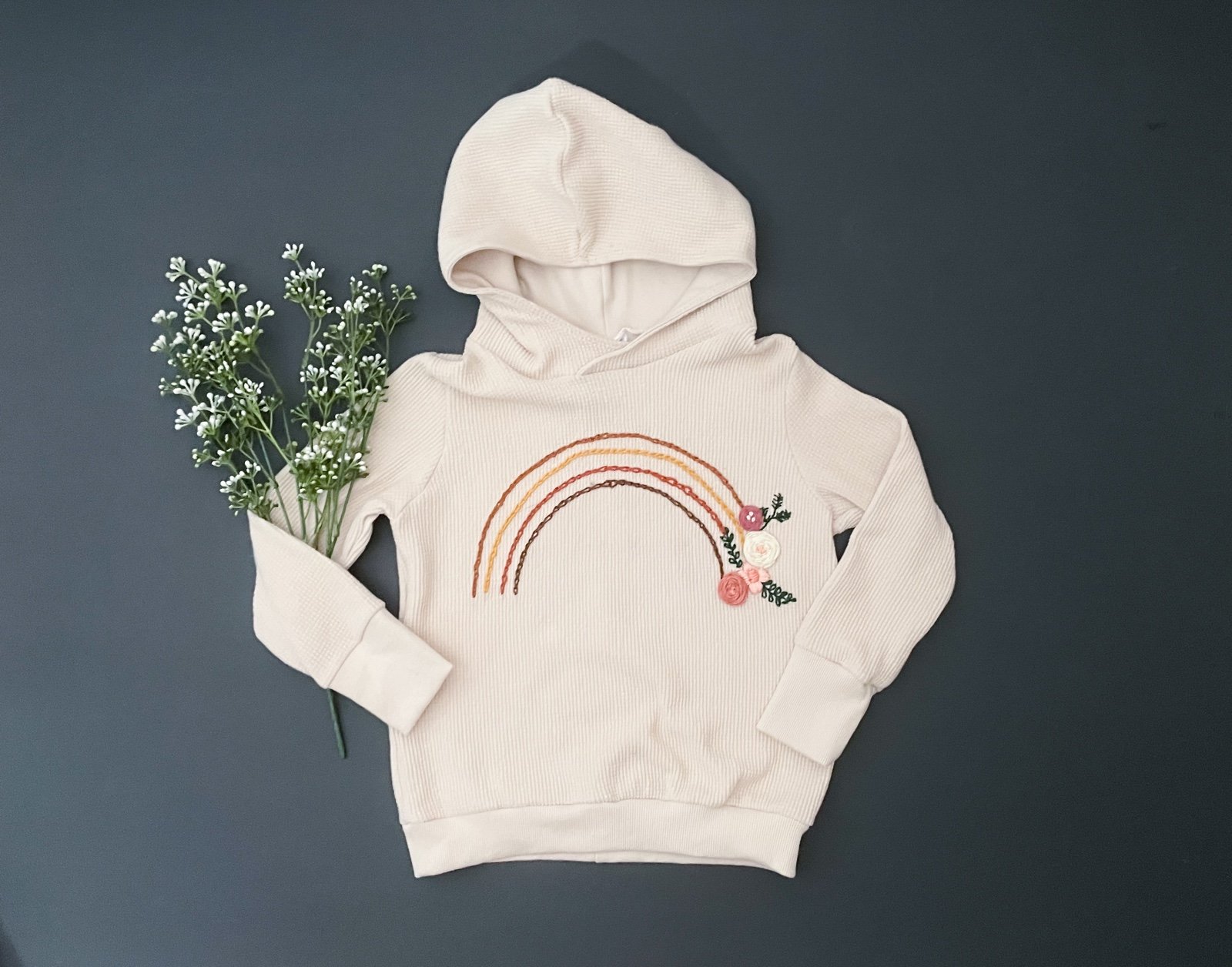 Hand embroidered waffle knit hoodie
