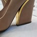Chloe Beckie Beige Tan Gold Leather Pumps Heels Wedge Womens Shoes 37 7 Italy