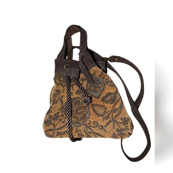 Liz Claiborne vintage floral tapestry and brown leather hobo bag purse