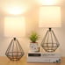 Set of 2 Bedside Table Lamp, Black Metal Modern Lamp with White Fabric