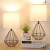 Set of 2 Bedside Table Lamp, Black Metal Modern Lamp with White Fabric
