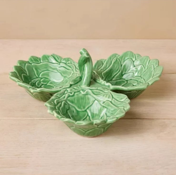 10oz Artichoke Three Section Stoneware Serving Bowl Green - John Derian for Targ