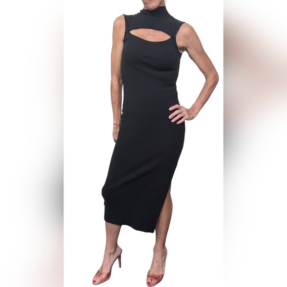 ALLSAINTS Kiki Black Sleeveless Cutout High Nick Midi Bodycon Dress Size 6
