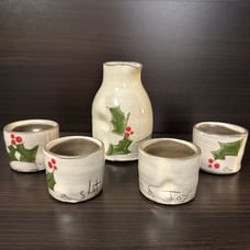 ZPOTS Pottery Christmas “A Shot Of Joy” Pitcher & Shot Glass Set VanHendrick